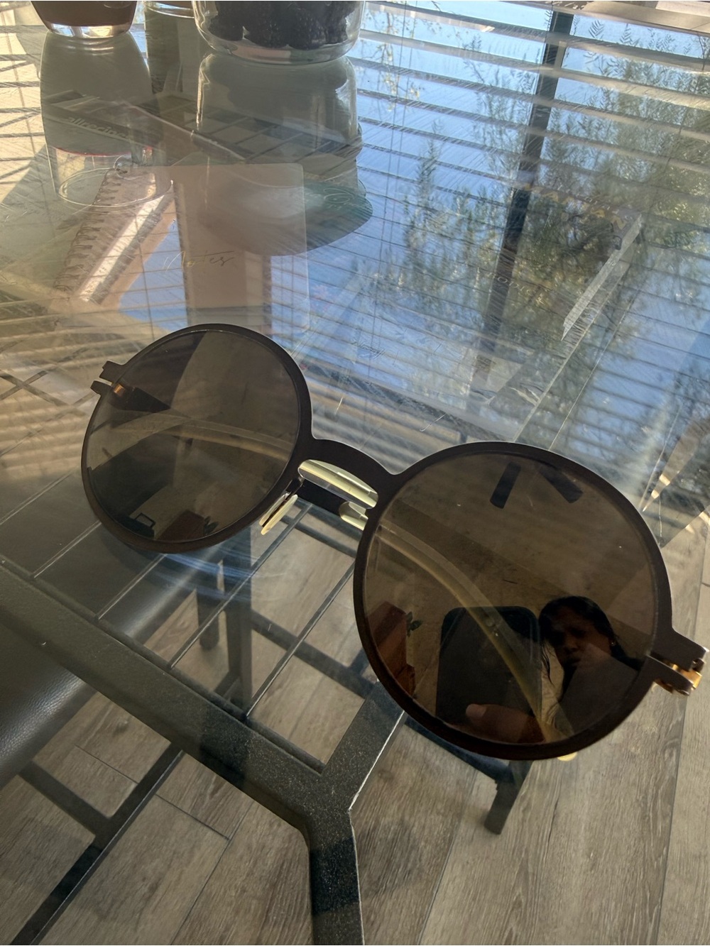 MYKITA Round Sunglasses in Dark Brown with Gold Accents